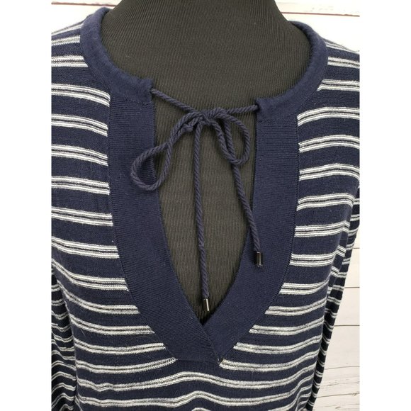 Loft Women's Blue Gray Striped Pullover 3/4 Sleeve See Through Shirt Size Large - Picture 10 of 11